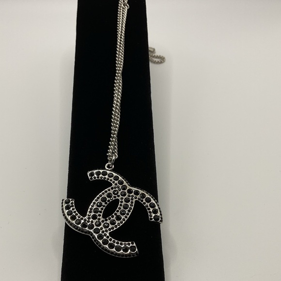 Chanel Silver and Black Rhinestone Pendant Necklace - Picture 11 of 17